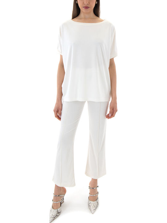 Damen Stoffhose mit Gummiband in Regulärer Passform in Creme