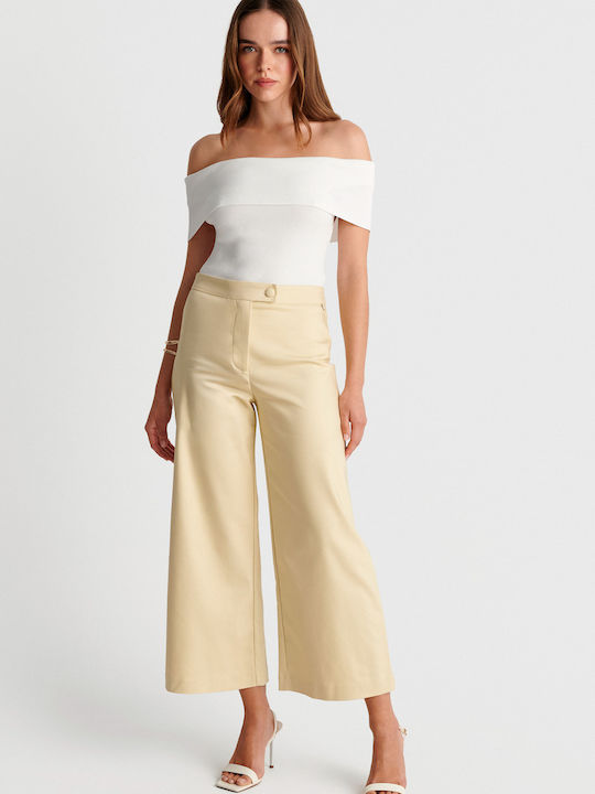 Pantaloni Capri Dama Din Țesătură Galben