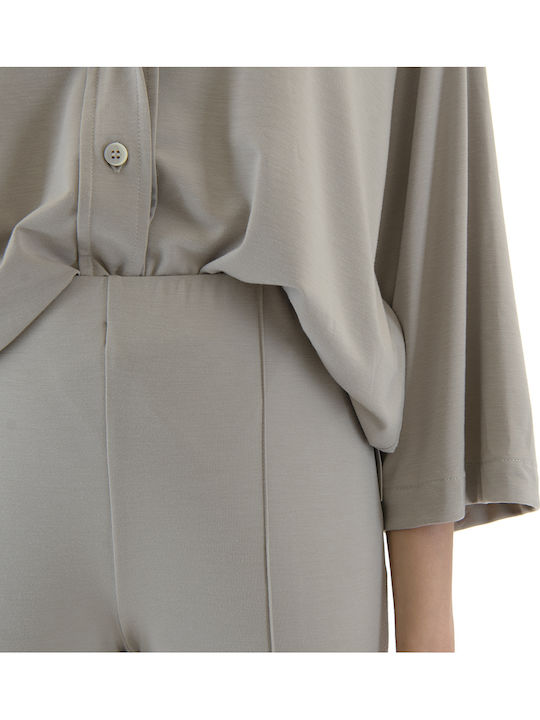 Women's Fabric Trousers with Rubber Band in Regular Fit Gray
