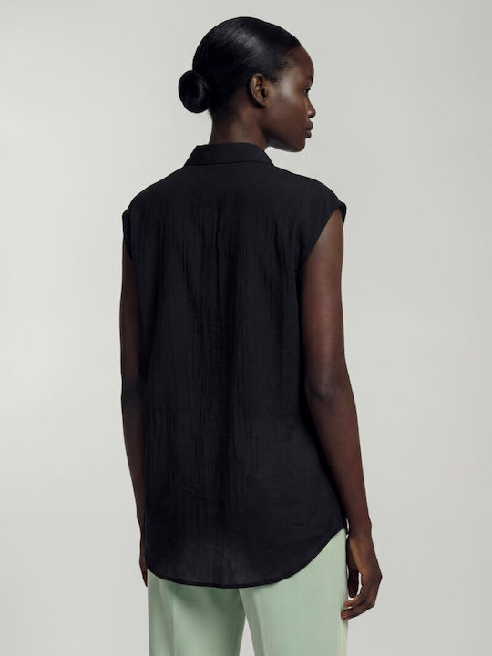 Sleeveless Women's Shirt Black Monochrome 57-02-017A-1