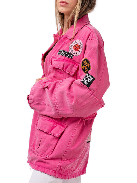 Long Women's Jacket for Winter Acid Pink