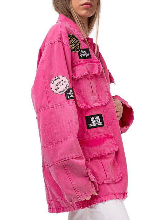 Long Women's Jacket for Winter Acid Pink