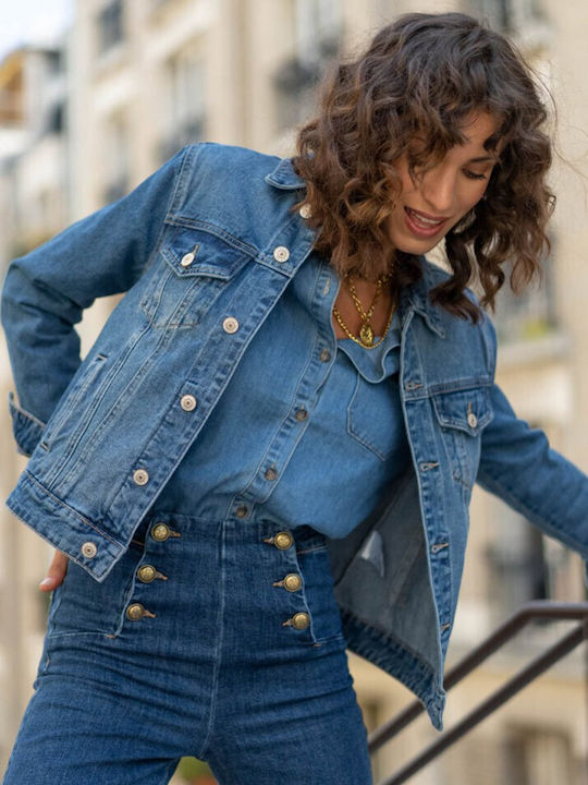 Kurzes Damen Jean Jacke Ausgewaschenes Blau