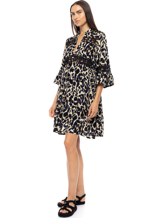 Pink Label Καφτάνι Παραλίας Yellow Leopard