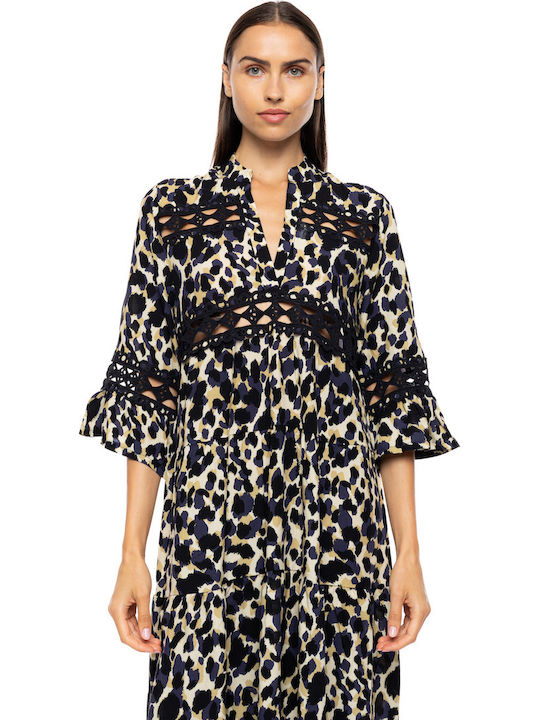 Pink Label Women's Beachwear Caftan Yellow Leopard