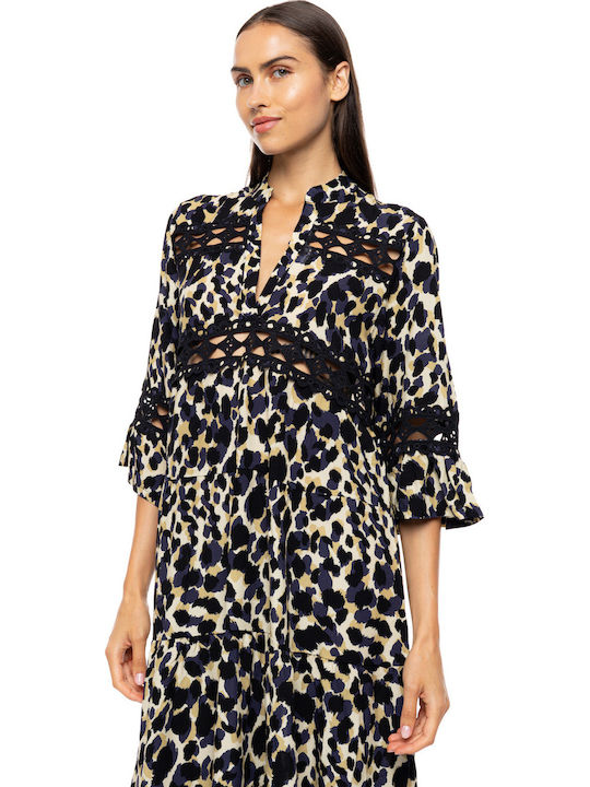 Pink Label Women's Beachwear Caftan Yellow Leopard