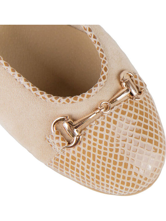 Leather Women's Ballerina Shoes In Beige Colour
