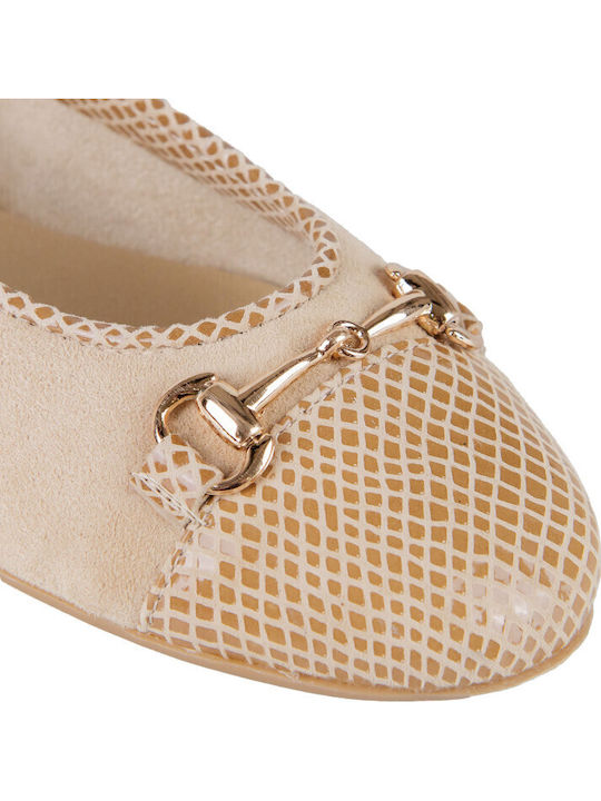 Leather Women's Ballerina Shoes In Beige Colour