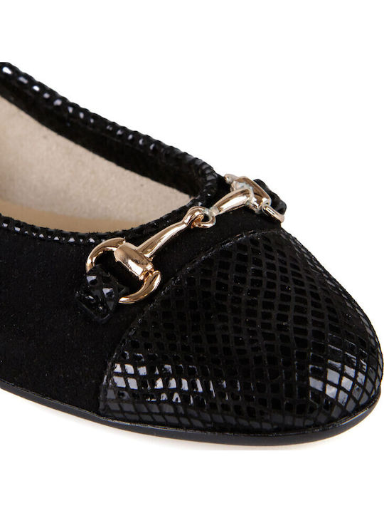Leather Women's Ballerina Shoes Animal Print Black