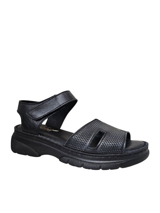 Leather Women's Flat Sandals Black