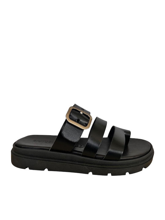 Leather Women's Flat Sandals Flatforms Black