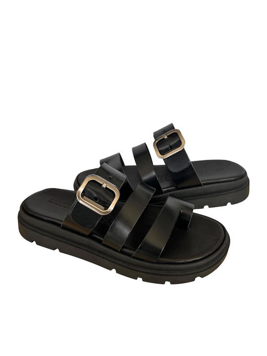 Leather Women's Flat Sandals Flatforms Black