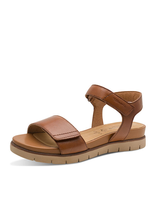 Leather Women's Flat Sandals Tabac Brown