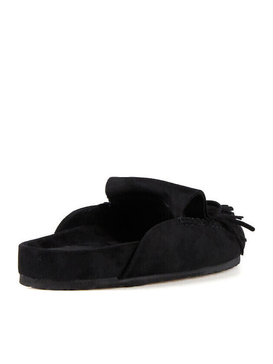 Suede Mules With Heel In Black Colour