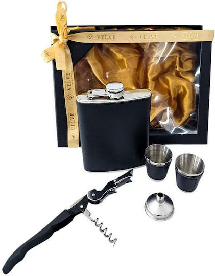 Set Cadou pentru Bărbați Vlv Flask Pahare Pâlnie Tirbușon Multifuncțional Negru