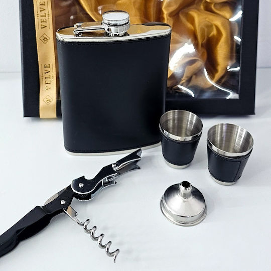 Set Cadou pentru Bărbați Vlv Flask Pahare Pâlnie Tirbușon Multifuncțional Negru