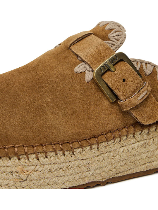 Suede Damen Pantoletten mit Absatz in Tabac Braun Farbe