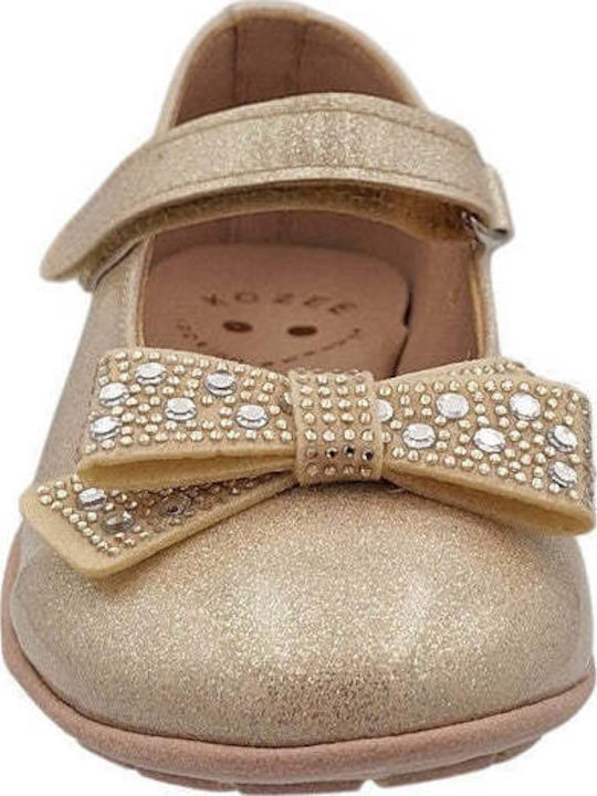 Kids Anatomic Ballerinas With Hoop & Loop Closure Leather Gold