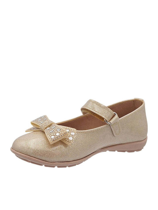 Kids Anatomic Ballerinas With Hoop & Loop Closure Leather Gold