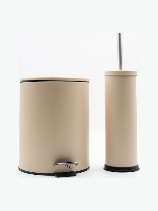 TnS Hotel Classic Metallic Bathroom Brush and Trash Can Set Soft Close 5l Yellow