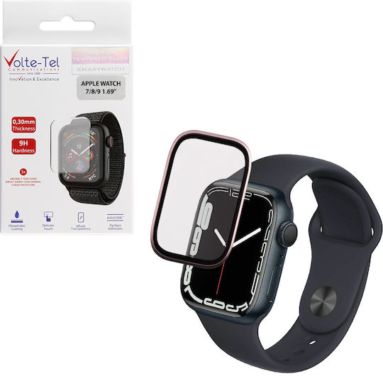 Volte-tel Tempered Glass Apple Watch 7 8 9 41mm 3d Curved Aluminium 1.69'' 0.30mm Full Cover &c Installation Tool Pink 5205308416996