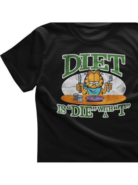 Garfield Diet Is Die A T T-shirt Black Unisex Via-1-gar010-bk Garfield Diet Is Die A T T-shirt Black Unisex Via-1-gar010-bk