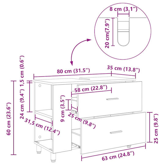 vidaXL Πάγκος με Νιπτήρα Μ80xΒ35xΥ60cm Ανοιχτό Γκρι