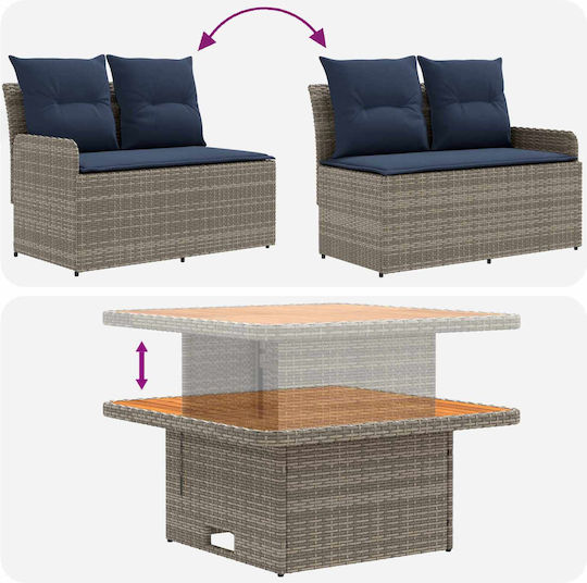 vidaXL Outdoor Lounge Set 2 Pieces Rattan with Pillows