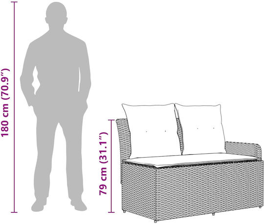 vidaXL Outdoor Lounge Set 2 Pieces Rattan with Pillows