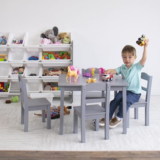 Kids Table Set with Chairs for Painting Made of Gray Wood