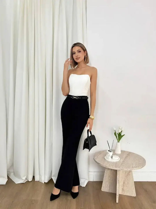 Women's High Rise Fabric Flared Trousers in Slim Fit Black