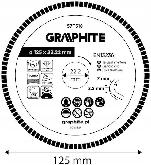 Graphite Turbo Δίσκος Κοπής Δομικών Υλικών 125mm
