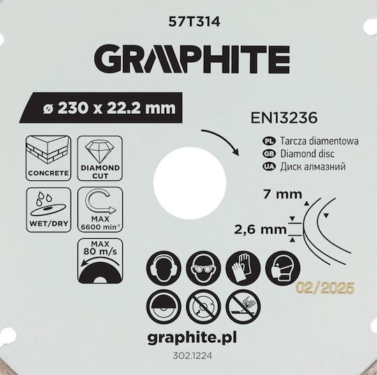 Graphite Δίσκος Κοπής Δομικών Υλικών 230mm
