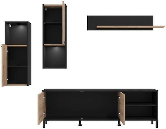 Living Room TV Unit Adria Black L260xW40xH180cm