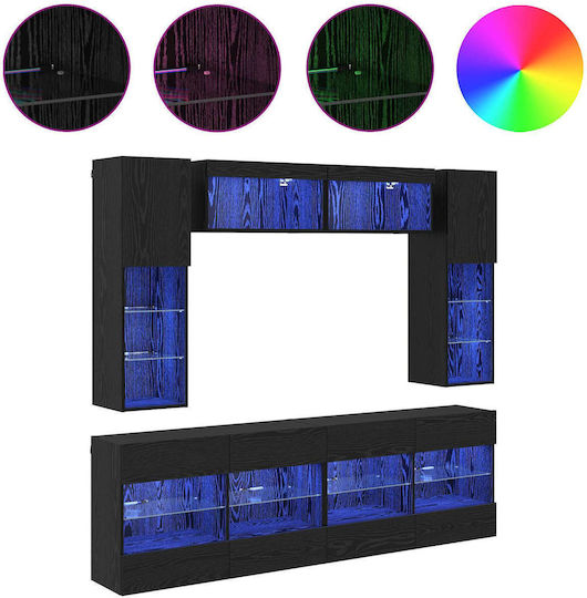 Bibliotecă Living Neagră Stejar Cu Iluminare L197xL30xÎ60.5cm