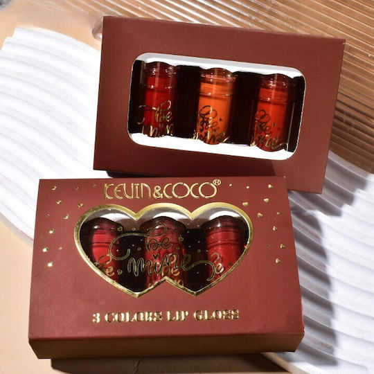 Set Ruj Mat Kevin Coco Be Mine 3 Culori Luciu de Buze 11 X 7.3 X 2.7cm Roz Varianta A