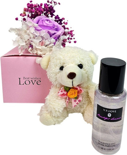 Set Cadou Crem Ursuleț Teddy Trandafir Mov Săpun Gypsophila Criogenată Shine Body Mist