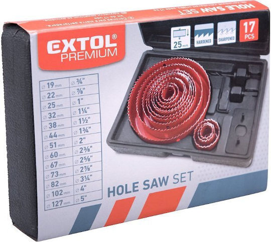 Core Drill Bit Set 17 Pieces Extol Premium 8801605 13 Diameters 19-127mm Crown Height 25mm