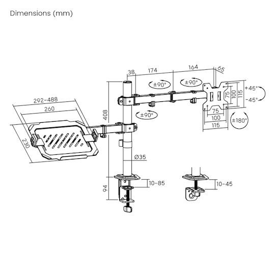 Powertech Βάση Γραφείου Οθόνης έως 32" με Βραχίονα (PT-1569)