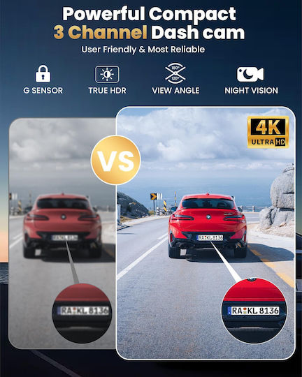 Set Cameră DVR Auto 4K cu Ecran Wi-Fi și Cameră de Marșarier