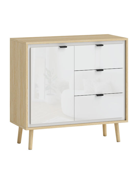 Sideboard Wooden with Drawers White and Oak 80x35x77cm