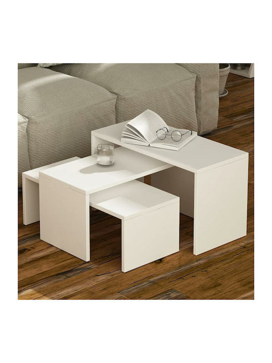Rechteckiges Zigon-Set aus Holz Weiß 3 Stück M65xB30xH39cm