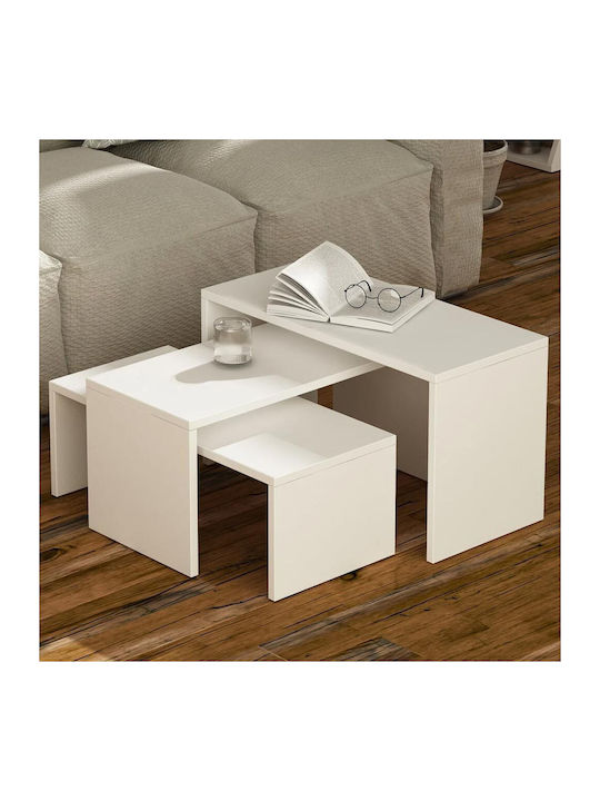 Rechteckiges Zigon-Set aus Holz Weiß 3 Stück M65xB30xH39cm