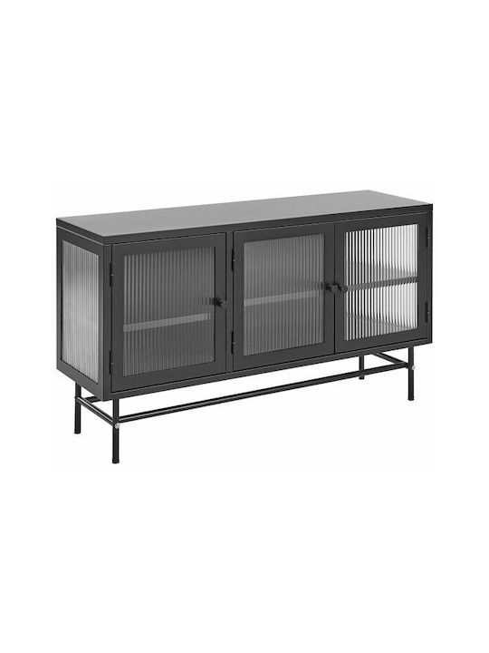 Sideboard Berwyn 510 made of Metal & Glass Black Velvet-Black Metal 115x35x64cm
