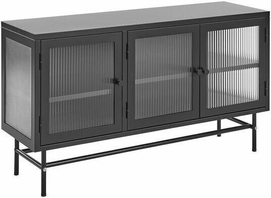 Sideboard Berwyn 510 made of Metal & Glass Black Velvet-Black Metal 115x35x64cm