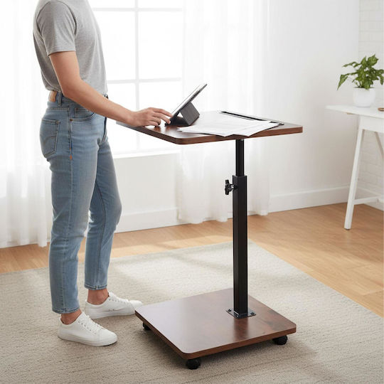 Rectangular Wooden Side Table with Wheels Brown W40xL30xH84cm