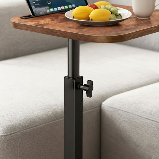 Rectangular Wooden Side Table with Wheels Brown W40xL30xH84cm