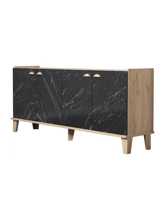 Sideboard Wooden Natural Wood / Black Marble 180x41x77.8cm
