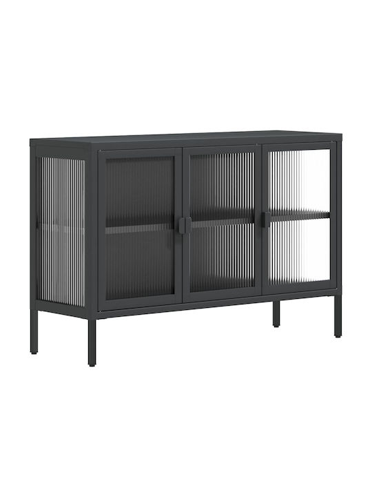 Bufet din Metal & Sticlă Negru 105x35x70cm