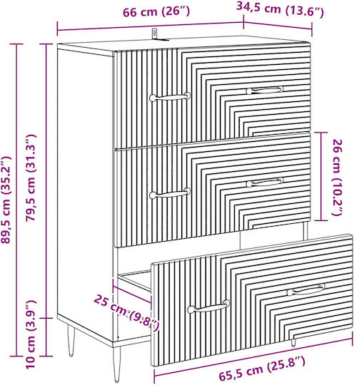 Wooden Bedroom Chest of Drawers 66x34.5x89.5cm